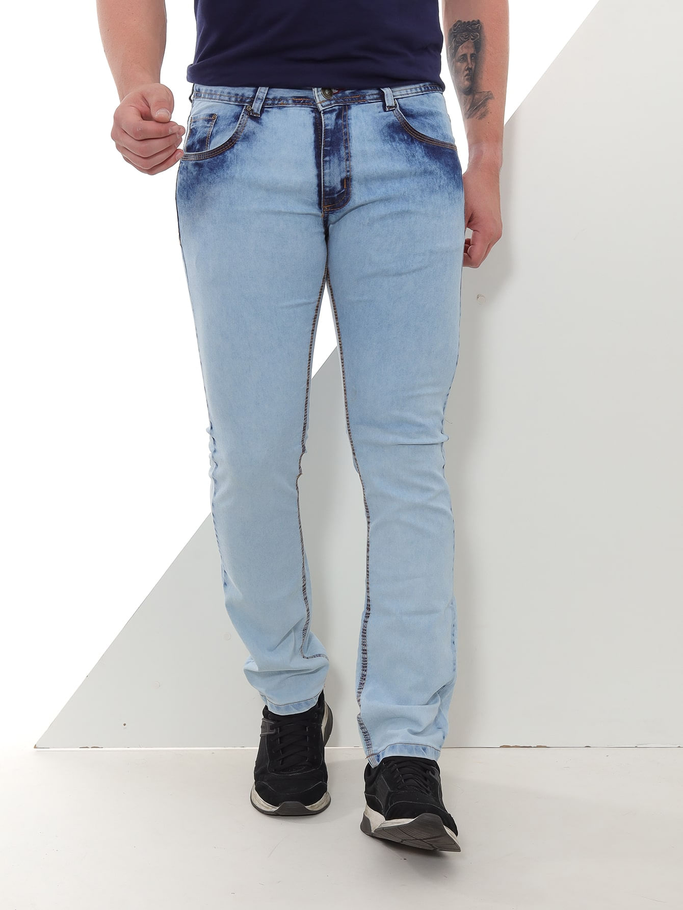 Calça Masculina Skinny Jeans Claro Lazúli Com Bolso Reserva