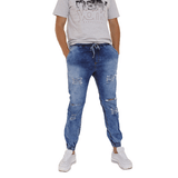 Calça Masculina Jogger Jeans Claro Lazúli Com Rasgos