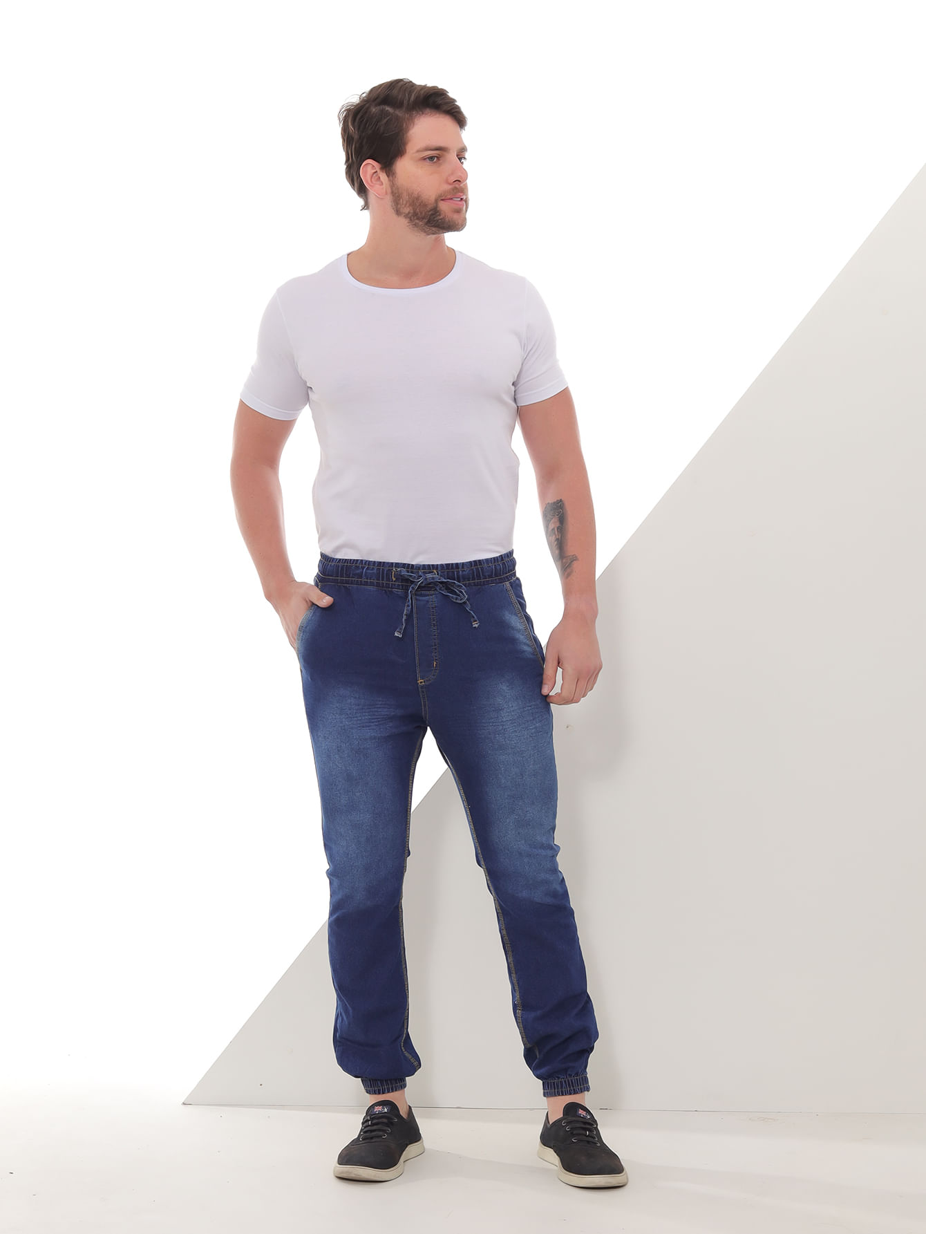 Calça Masculina Jeans Jogger Simples Com Amassadinho