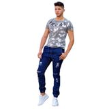 Calça Masculina Jogger Jeans Escuro Com Rasgos