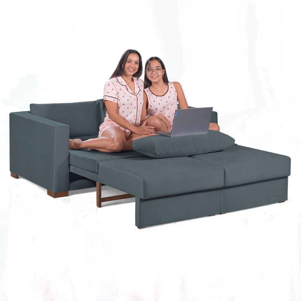 Sofa Cama Casal Sofia 2 Lugares 170cm Com Pés De Madeira Talento Móveis