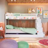 Treliche Infantil Solteiro Com 05 Nichos E Cama Auxiliar Branco Grady Shop Jm