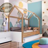 Cama Infantil Solteiro Com 2 Colchões E Auxiliar Casinha Aveiro Oak Branco Carrossel Shop Jm