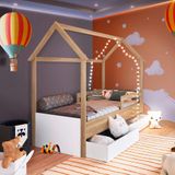 Cama Infantil Solteiro Com Colchão 2 Gavetas Casinha Aveiro Oak Branco Carrossel Shop Jm