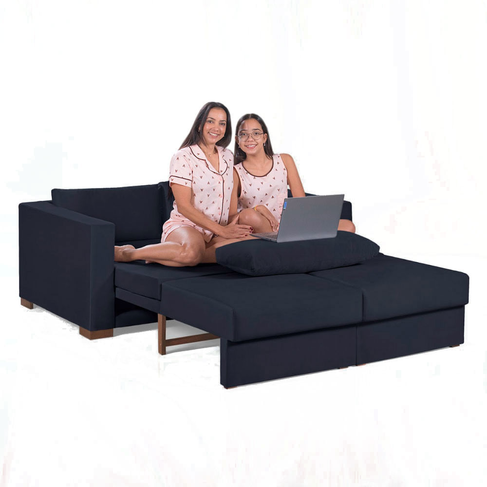 Sofa Cama Casal Sofia 2 Lugares 170cm Com Pés De Madeira Talento Móveis