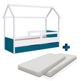 Cama Casinha Montessoriana Com Colchão Solteiro 2 Gavetas Branco Azul Secreto Sorriso Shop Jm