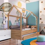 Cama Infantil Solteiro Com 2 Colchões E Auxiliar Casinha Aveiro Oak Carrossel Shop Jm