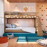 Treliche Infantil Solteiro Com 05 Nichos E Cama Auxiliar Aveiro Oak Azul Grady Shop Jm