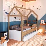 Cama Infantil Casinha Com Auxiliar E 2 Colchões Aveiro Oak Branco Sonho Completa Móveis