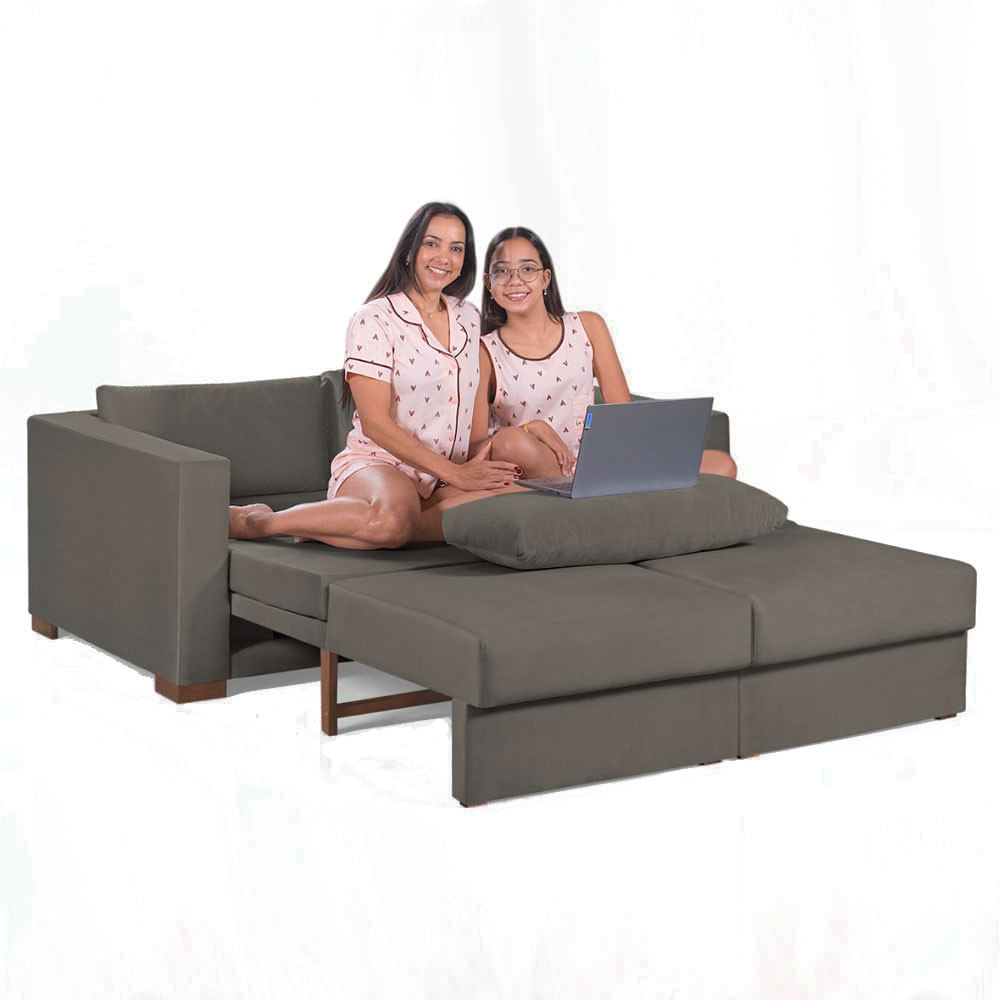 Sofa Cama Casal Sofia 2 Lugares 170cm Com Pés De Madeira Talento Móveis