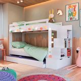 Cama Treliche Infantil Solteiro Com Cama Auxiliar E Escada Branco Redford Shop Jm