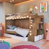 Cama Beliche Infantil Solteiro Com 05 Nichos E 02 Gavetões 231cm Aveiro Oak Branco Decker Shop Jm