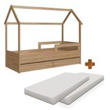 Cama Casinha Montessoriana Com Colchão Solteiro 2 Gavetas Aveiro Oak Sorriso Shop Jm