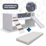 Cama Infantil Elevada Com Colchão Solteiro Escorregador E Lousa Branco Alice Shop Jm