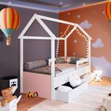 Cama Infantil Com 2 Gavetas Solteiro Casinha Branco Rosa Carrossel Shop Jm