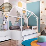 Cama Infantil Solteiro Com Auxiliar Casinha Branco Carrossel Shop Jm