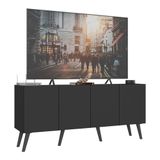 Rack Retrô Para Tv Até 50 Polegadas Com 4 Portas Multimóveis Mp1071 Preto/branco