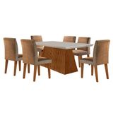 Conjunto De Mesa De Jantar Retangular Com Tampo De Vidro Off White Luna E 6 Cadeiras Grécia Suede Animalle Chocolate E Imbuia