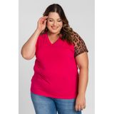 Blusa Feminina Plus Size  Visco Decote &#39;v&#39; Mangas Animal Print - Serena