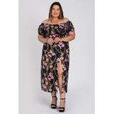 Vestido Feminino Plus Size Longo Ciganinha Malha Confort Estampado Fenda Frontal - Serena