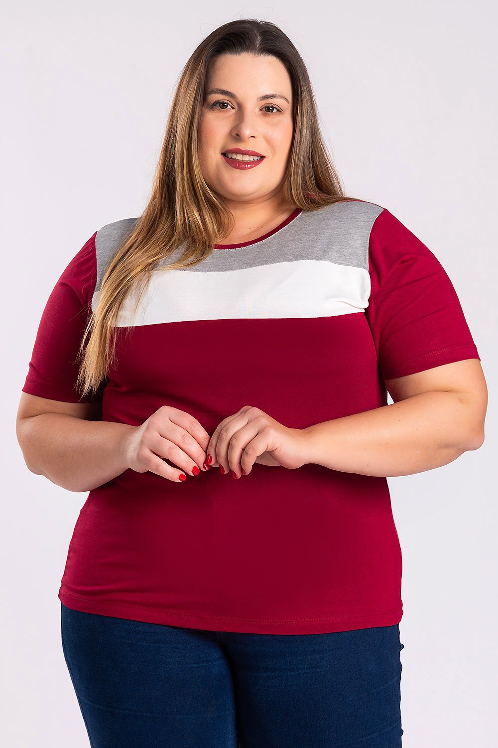 Blusa Feminina Plus Size Visco Tricolor - Serena