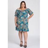 Vestido Feminino Plus Size Mangas Bufante Malha Confort Detalhes Babado- Serena