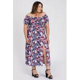 Vestido Feminino Plus Size Longo Ciganinha Malha Confort Estampado Fenda Frontal - Serena