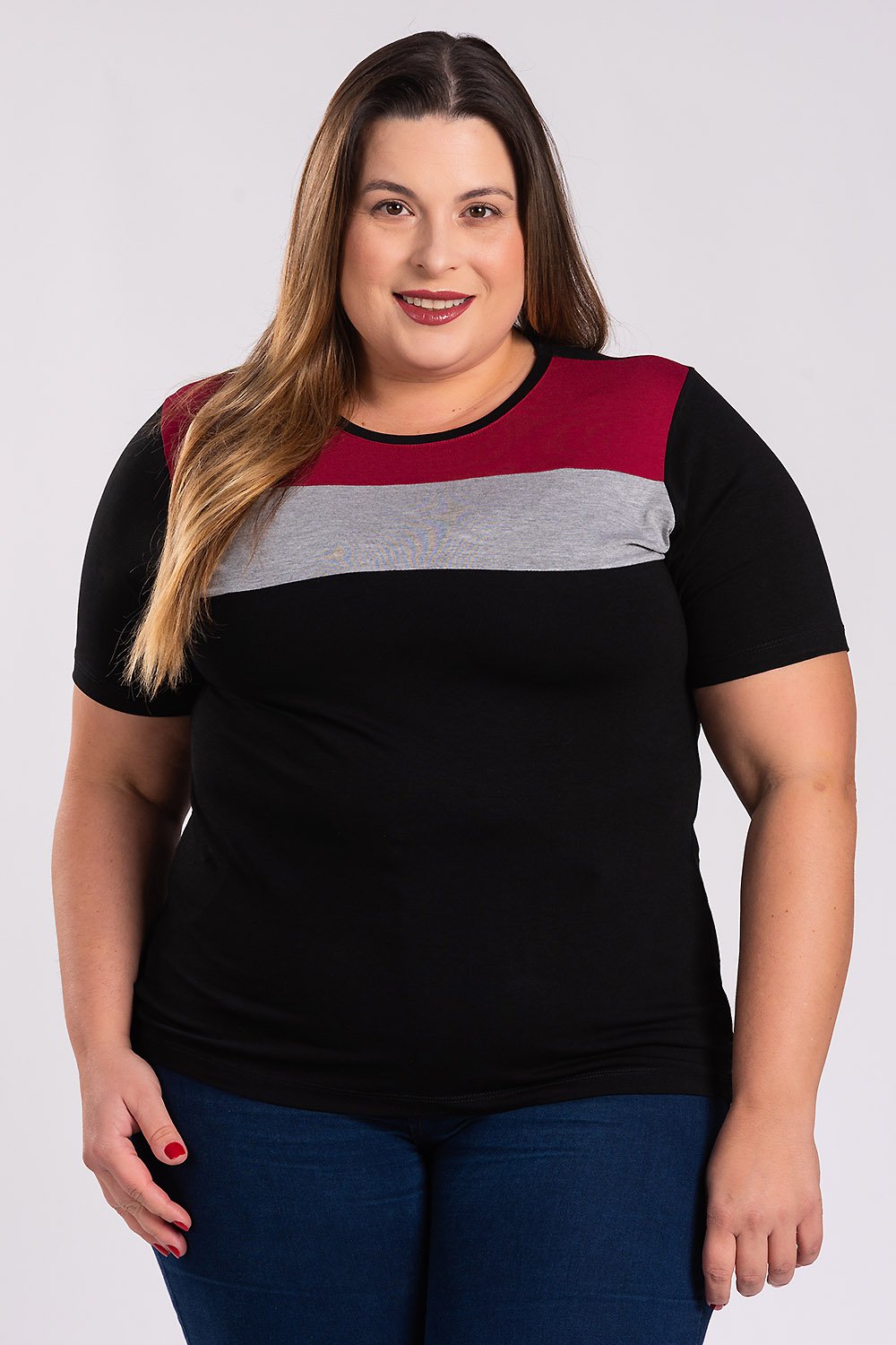 Blusa Feminina Plus Size Visco Tricolor - Serena