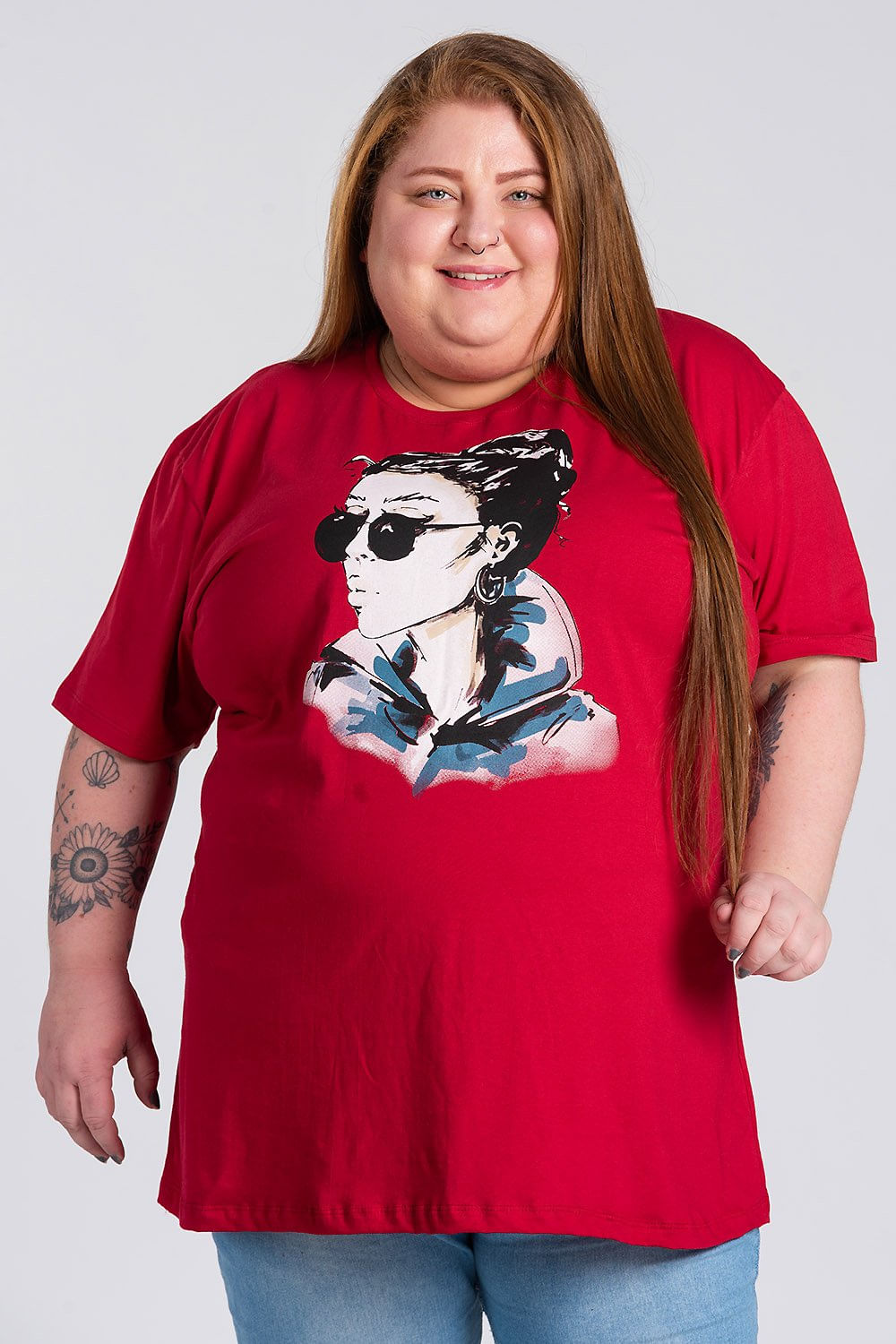 T-shirt Feminina Plus Size Malha Algodão C/ Estampada – Serena - Carrefour