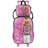 Kit Mochila De Rodinhas Lancheira Luxcel Barbie Rosa