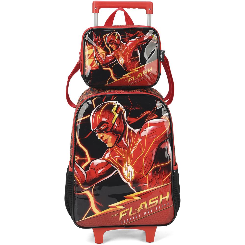 Kit Mochila De Rodinhas Lancheira Luxcel The Flash Preto