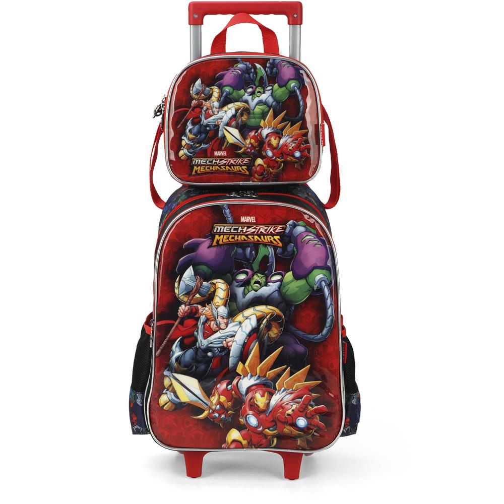 Kit Mochila De Rodinhas Lancheira Luxcel Avengers Vermelho