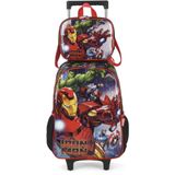 Kit Mochila De Rodinhas Lancheira Luxcel Iron Man Preto