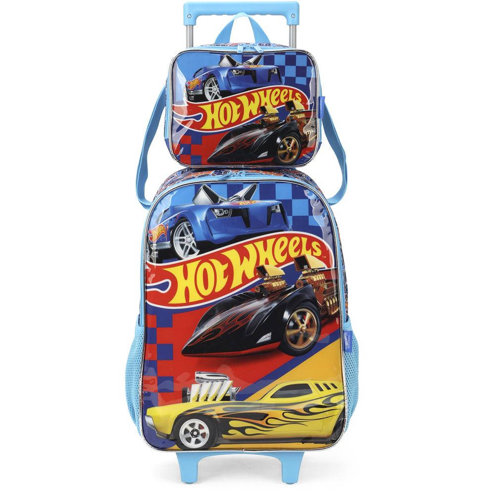 Kit Mochila De Rodinhas E Lancheira Luxcel Hot Wheels Azul