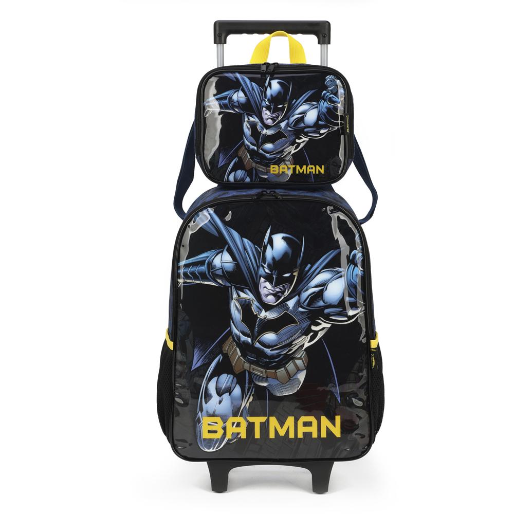 Kit Mochila De Rodinhas Lancheira Luxcel Batman Preto