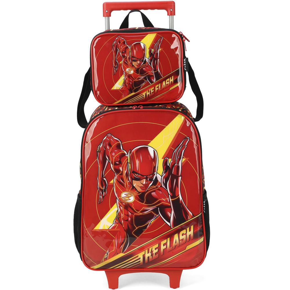 Kit Mochila De Rodinhas Lancheira Luxcel The Flash Vermelho