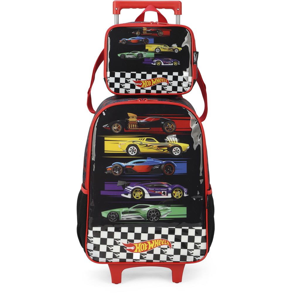 Kit Mochila De Rodinhas E Lancheira Luxcel Hot Wheels Preto