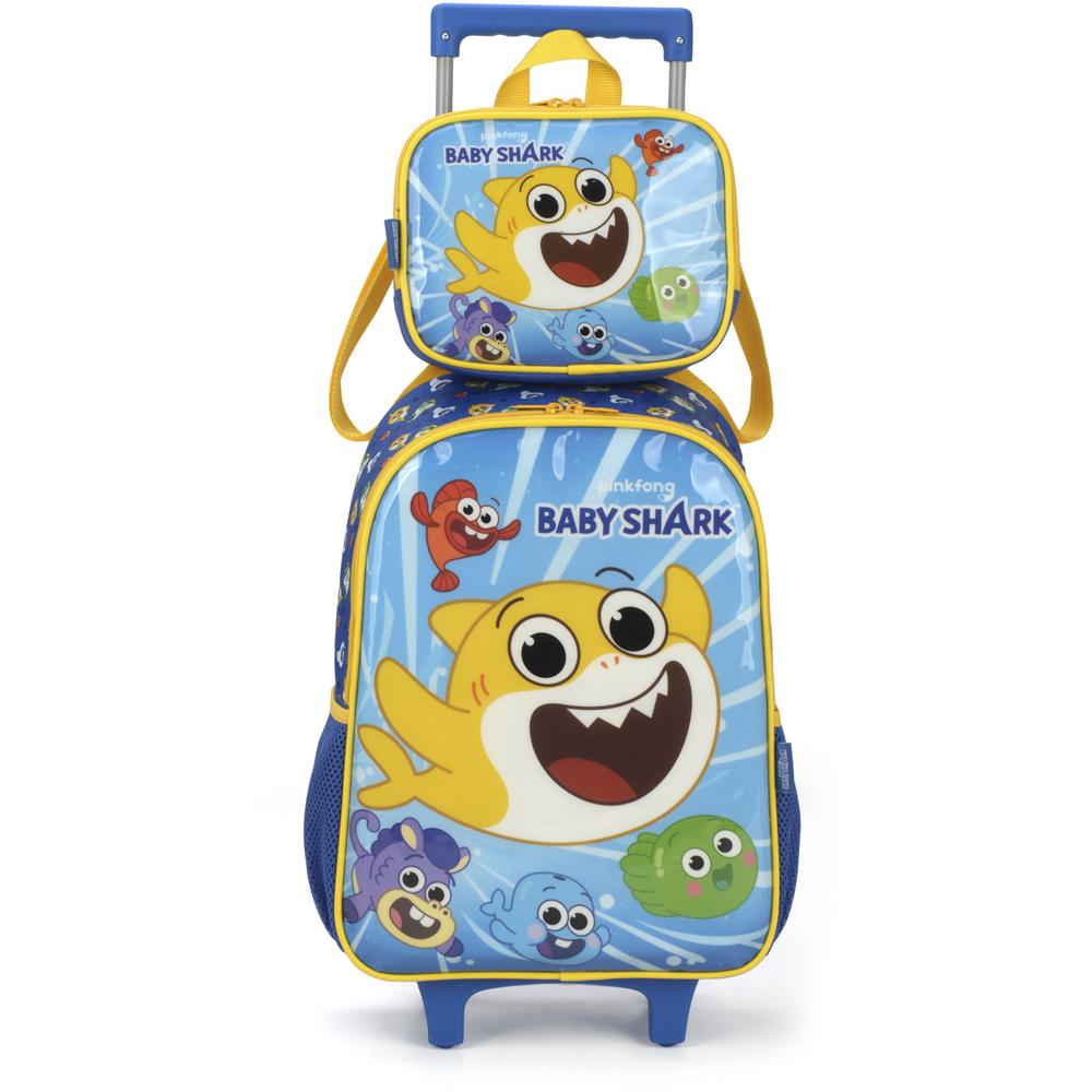 Kit Mochila De Rodinhas Lancheira Luxcel Baby Shark Amarelo