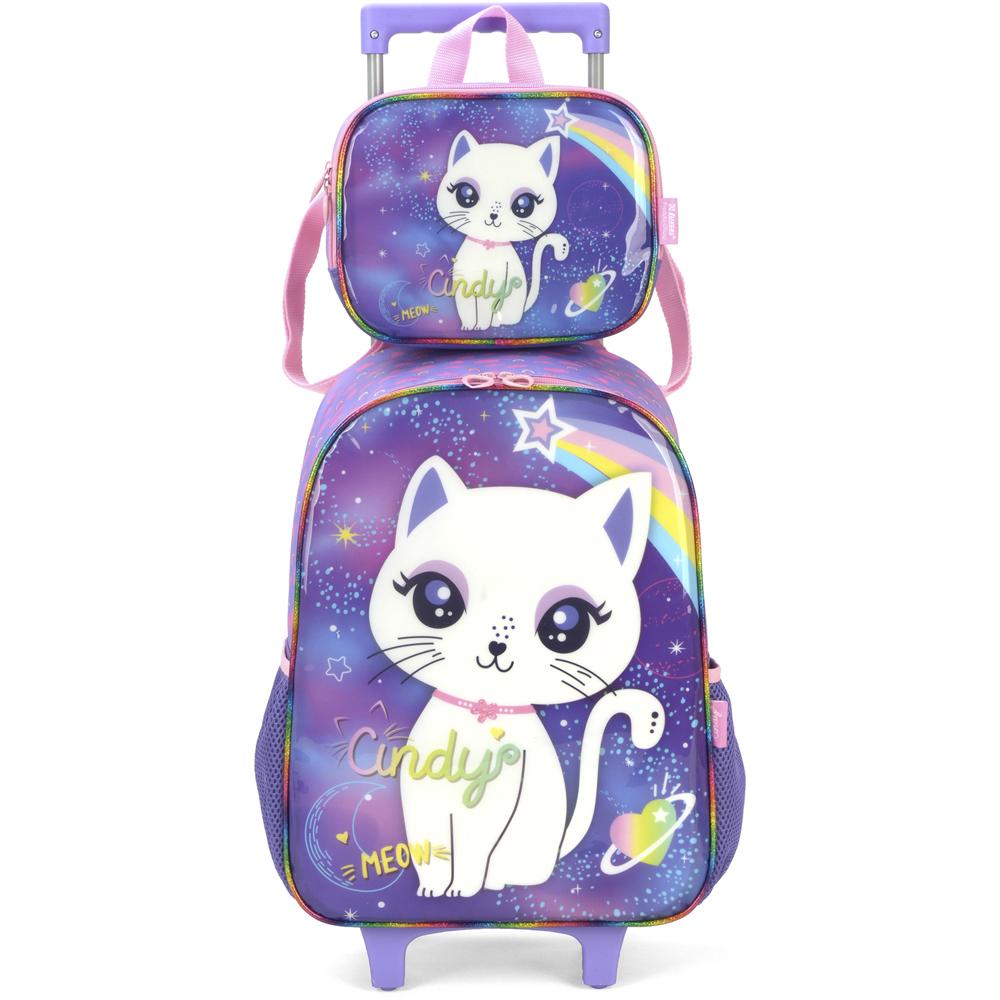 Kit Mochila De Rodinhas Lancheira Luxcel Cindy Roxo