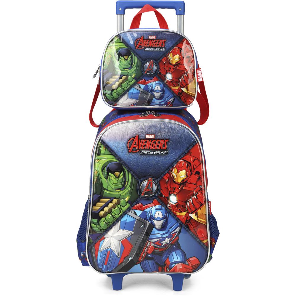 Kit Mochila De Rodinhas Lancheira Luxcel Avengers Azul