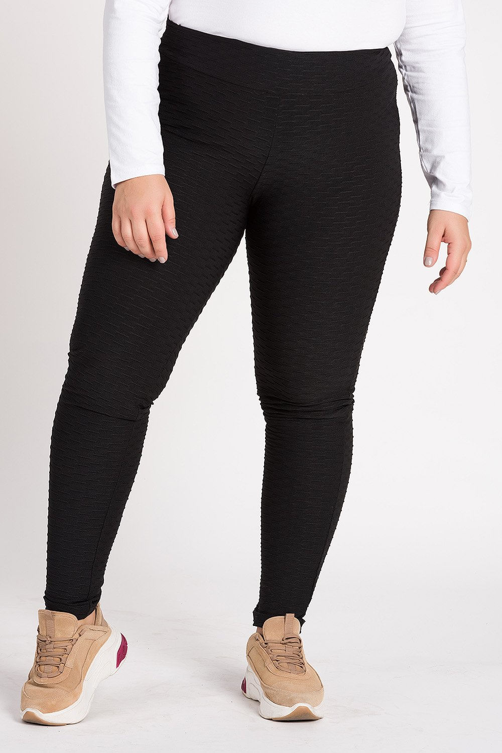 Calça Feminina Legging Plus Size Malha Favo &#39;trapiado&#39; - Serena