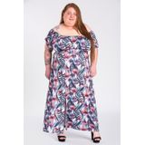 Vestido Feminino Plus Size Longo Ciganinha Malha Confort Estampado Fenda Frontal - Serena