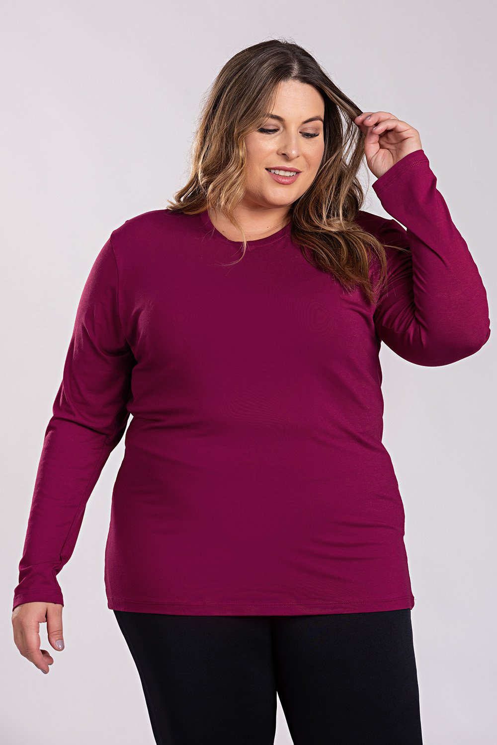 Blusa Feminina Manga Longa Plus Size Visco Confort Básica - Serena