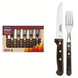 Jogo De Talheres Jumbo Tramontina Churrasco Aço Inox Cabos De Madeira Polywood Castanho 12 Pçs