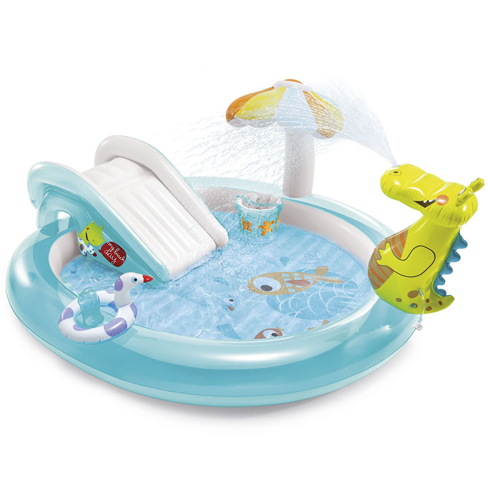 Piscina Infantil Playground Jacare Esguicha Agua Inflavel 160 Litros - Intex