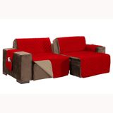 Capa De Sofá Protetor Para Sofa Retrátil Reclinável 1,80m Com Bolso - Vermelho/cáqui