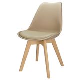 Cadeira Charles Eames Leda Design Wood Estofada Base Madeira - Bege