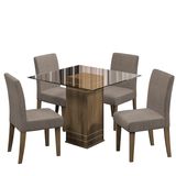 Conjunto De Mesa Sala De Jantar Com Tampo De Vidro 1m Onix 4 Cadeiras Trieste Cedro / Mascavo Dobuê