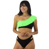 Biquini Preto com Babado Verde Neon Feminino