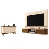 Conjunto Painel Âmbar para TV até 65 Polegadas e Buffet Opala Pés de Madeira Móveis Bechara Off White/Cinamomo